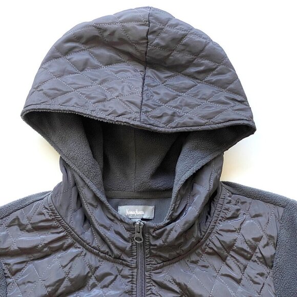 Neiman Marcus Womens M Hooded Fleece Quilted Jacket Full Zip Gray Sweatshirt - Picture 8 of 11